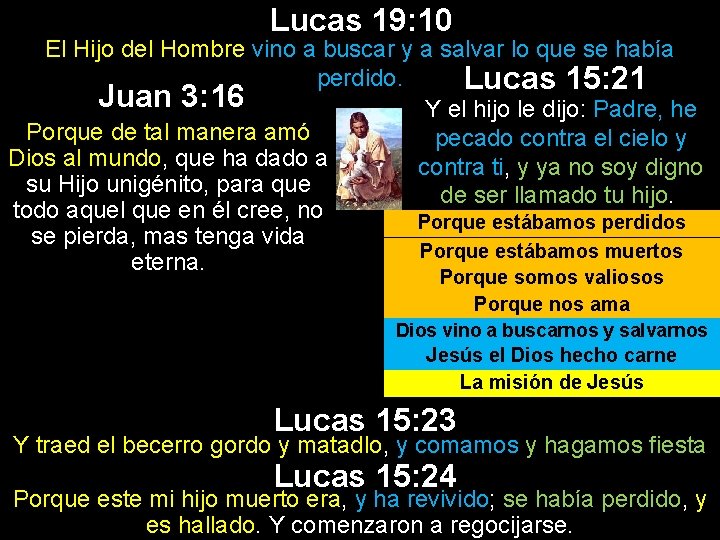 Lucas 19: 10 El Hijo del Hombre vino a buscar y a salvar lo