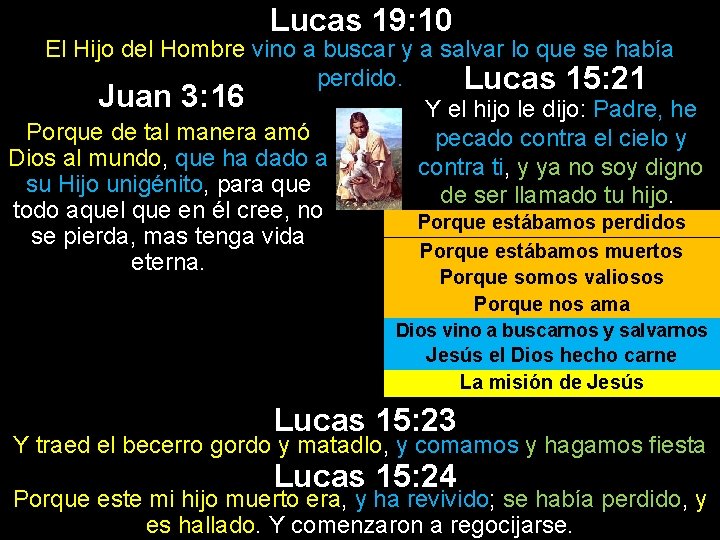 Lucas 19: 10 El Hijo del Hombre vino a buscar y a salvar lo