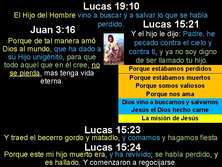 Lucas 19: 10 El Hijo del Hombre vino a buscar y a salvar lo