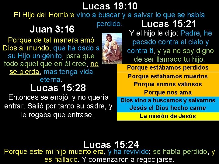 Lucas 19: 10 El Hijo del Hombre vino a buscar y a salvar lo