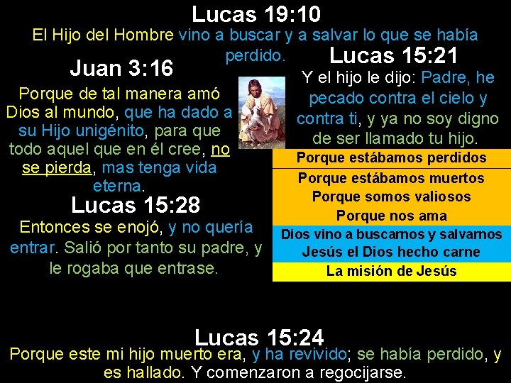 Lucas 19: 10 El Hijo del Hombre vino a buscar y a salvar lo
