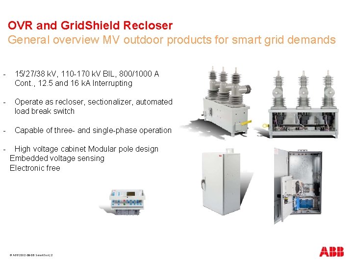 OVR and Grid. Shield Recloser General overview MV outdoor products for smart grid demands