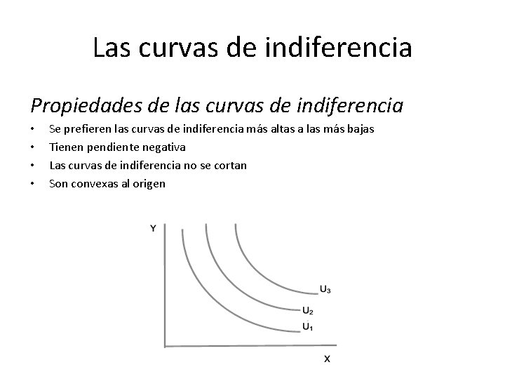 Las curvas de indiferencia Propiedades de las curvas de indiferencia • • Se prefieren