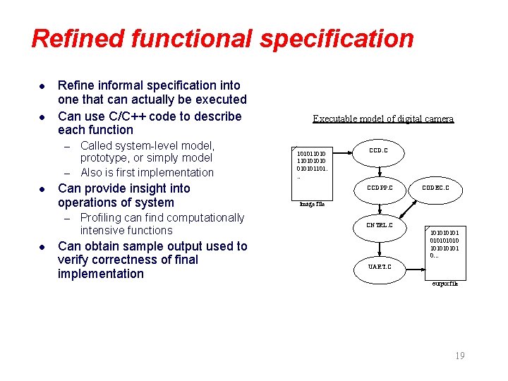 Refined functional specification l l Refine informal specification into one that can actually be