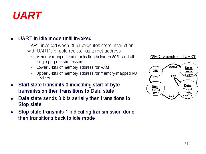 UART l UART in idle mode until invoked – UART invoked when 8051 executes