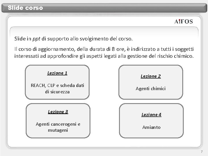 Slide corso Slide in ppt di supporto allo svolgimento del corso. Il corso di