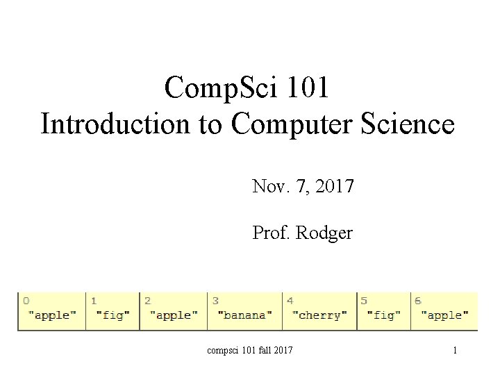 Comp. Sci 101 Introduction to Computer Science Nov. 7, 2017 Prof. Rodger compsci 101