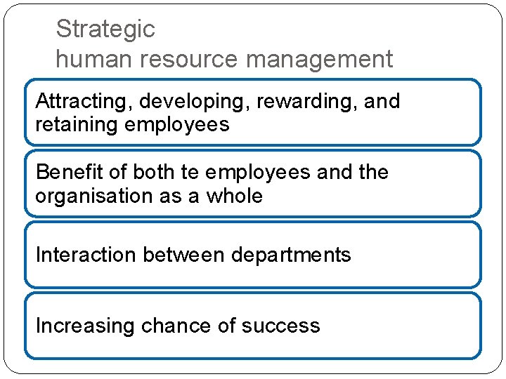 Strategic human resource management Attracting, developing, rewarding, and retaining employees Benefit of both te Strategic human resource management Attracting, developing, rewarding, and retaining employees Benefit of both te