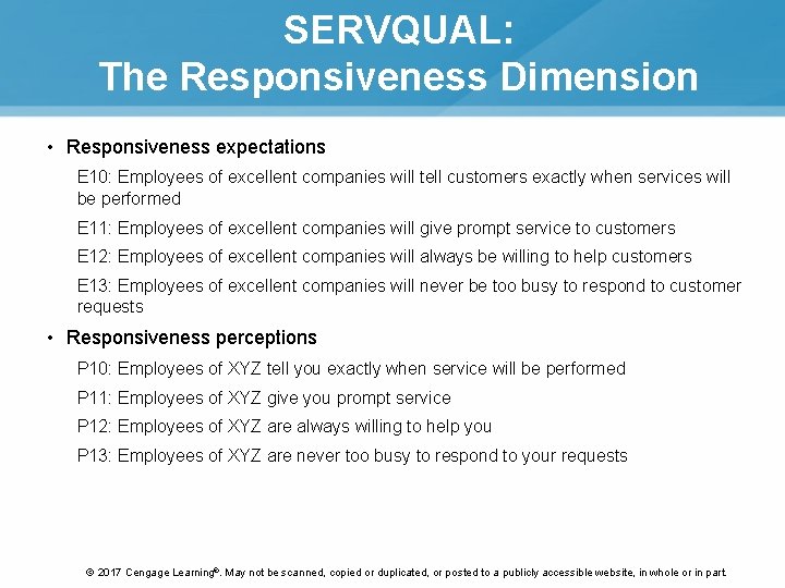 SERVQUAL: The Responsiveness Dimension • Responsiveness expectations E 10: Employees of excellent companies will SERVQUAL: The Responsiveness Dimension • Responsiveness expectations E 10: Employees of excellent companies will