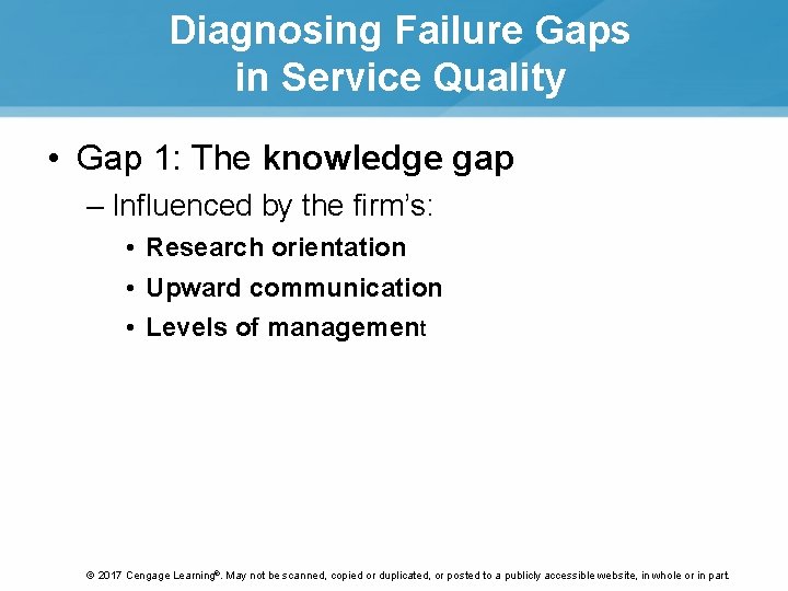 Diagnosing Failure Gaps in Service Quality • Gap 1: The knowledge gap – Influenced Diagnosing Failure Gaps in Service Quality • Gap 1: The knowledge gap – Influenced