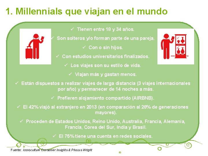 1. Millennials que viajan en el mundo ü Tienen entre 18 y 34 años.