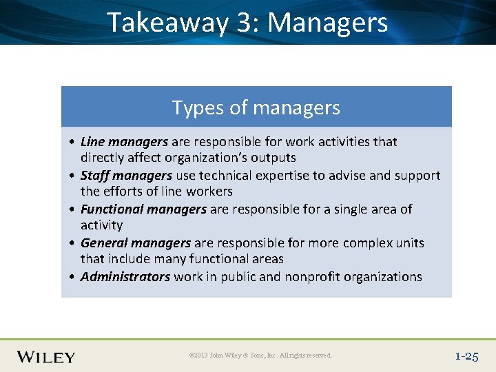 Place Slide Title Text Here Takeaway 3: Managers Types of managers • Line managers