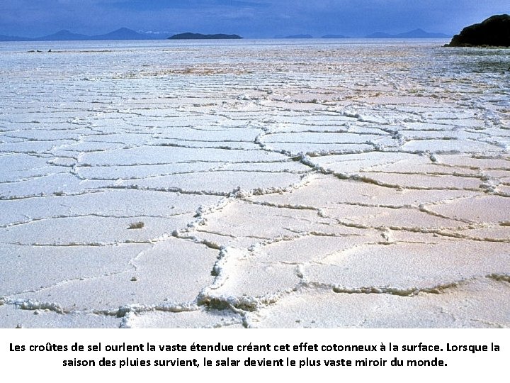 Les croûtes de sel ourlent la vaste étendue créant cet effet cotonneux à la