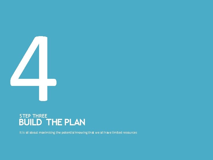 4 STEP THREE BUILD THE PLAN It is all about maximising the potential knowing 4 STEP THREE BUILD THE PLAN It is all about maximising the potential knowing