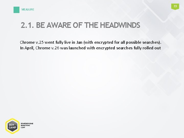 MEASURE 2. 1. BE AWARE OF THE HEADWINDS Chrome v. 25 went fully live MEASURE 2. 1. BE AWARE OF THE HEADWINDS Chrome v. 25 went fully live