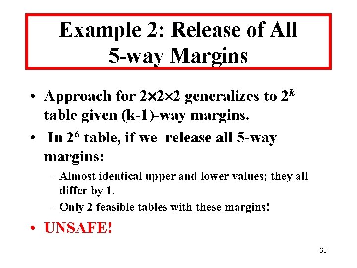 Example 2: Release of All 5 -way Margins • Approach for 2 2 2