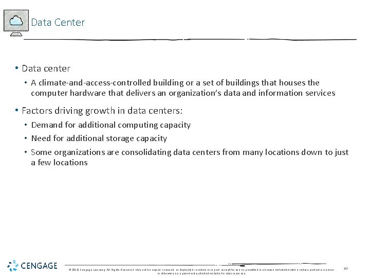 Data Center • Data center • A climate-and-access-controlled building or a set of buildings