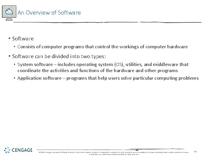 An Overview of Software • Software • Consists of computer programs that control the