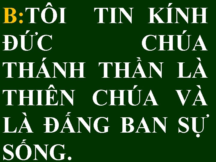 B: TÔI TIN KÍNH ÐỨC CHÚA THÁNH THẦN LÀ THIÊN CHÚA VÀ LÀ ÐẤNG