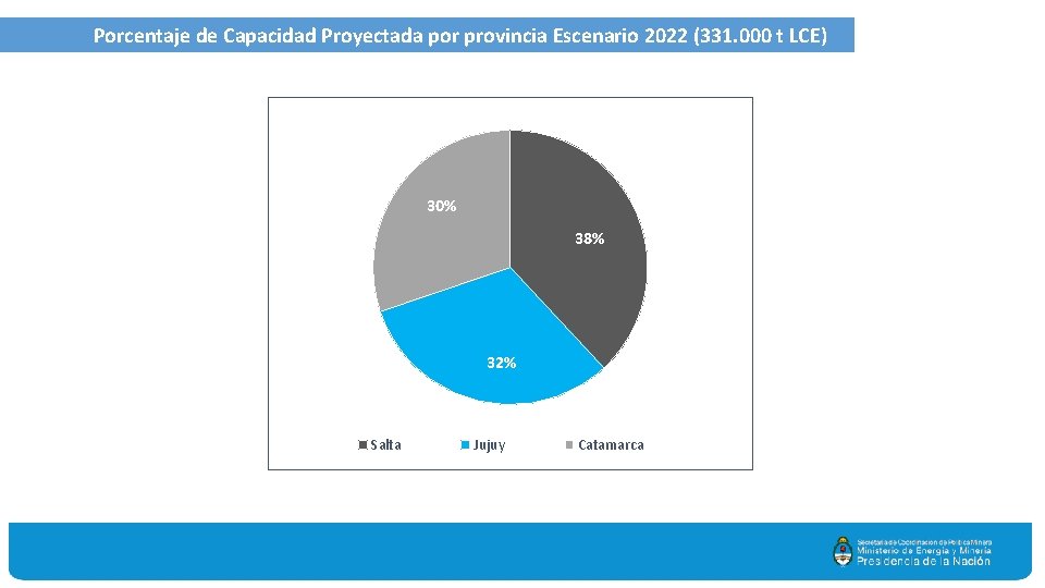 Porcentaje de Capacidad Proyectada por provincia Escenario 2022 (331. 000 t LCE) 30% 38%