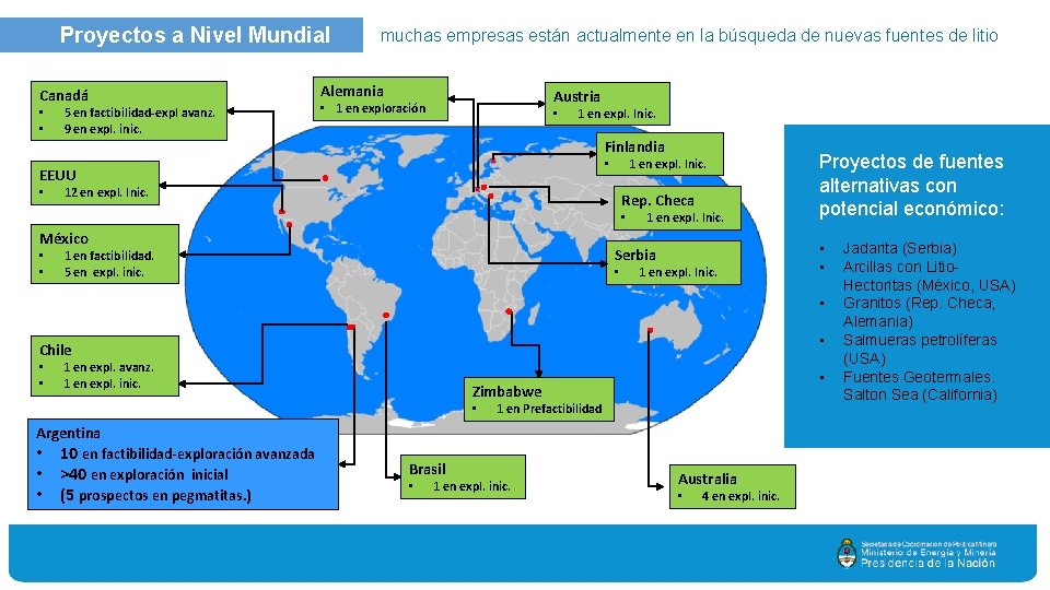 Proyectos a Nivel Mundial Canadá • • 5 en factibilidad-expl avanz. 9 en expl.