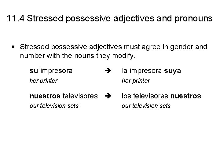 11. 4 Stressed possessive adjectives and pronouns § Stressed possessive adjectives must agree in