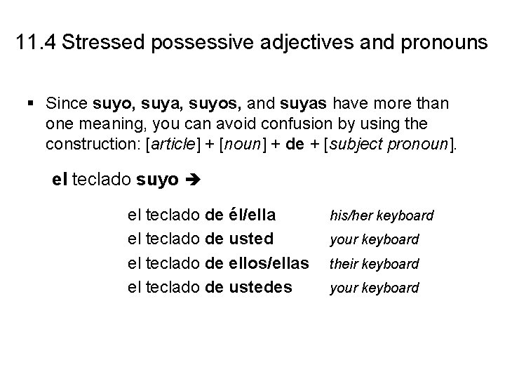 11. 4 Stressed possessive adjectives and pronouns § Since suyo, suya, suyos, and suyas