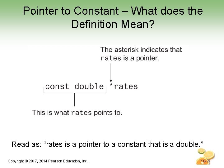 Pointer to Constant – What does the Definition Mean? Read as: “rates is a