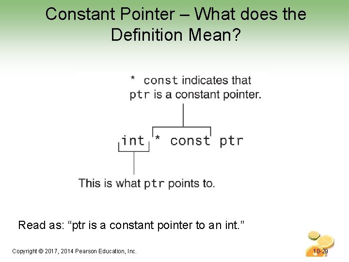 Constant Pointer – What does the Definition Mean? Read as: “ptr is a constant