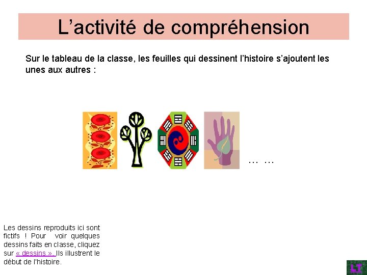 L’activité de compréhension Sur le tableau de la classe, les feuilles qui dessinent l’histoire