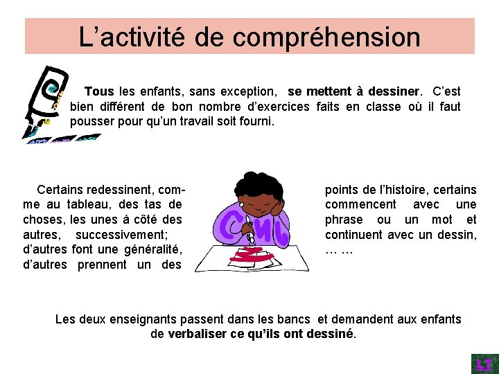 L’activité de compréhension Tous les enfants, sans exception, se mettent à dessiner. C’est bien