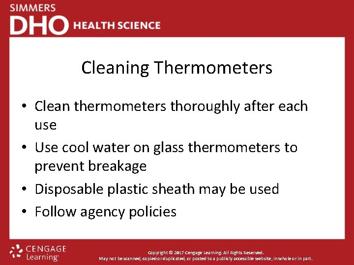 Cleaning Thermometers • Clean thermometers thoroughly after each use • Use cool water on