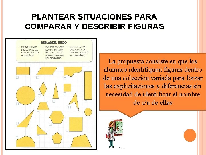 PLANTEAR SITUACIONES PARA COMPARAR Y DESCRIBIR FIGURAS La propuesta consiste en que los alumnos