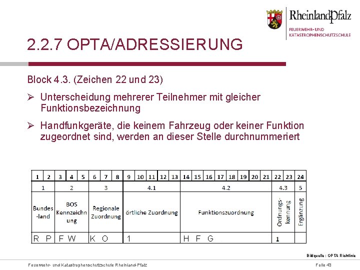 2. 2. 7 OPTA/ADRESSIERUNG Block 4. 3. (Zeichen 22 und 23) Ø Unterscheidung mehrerer