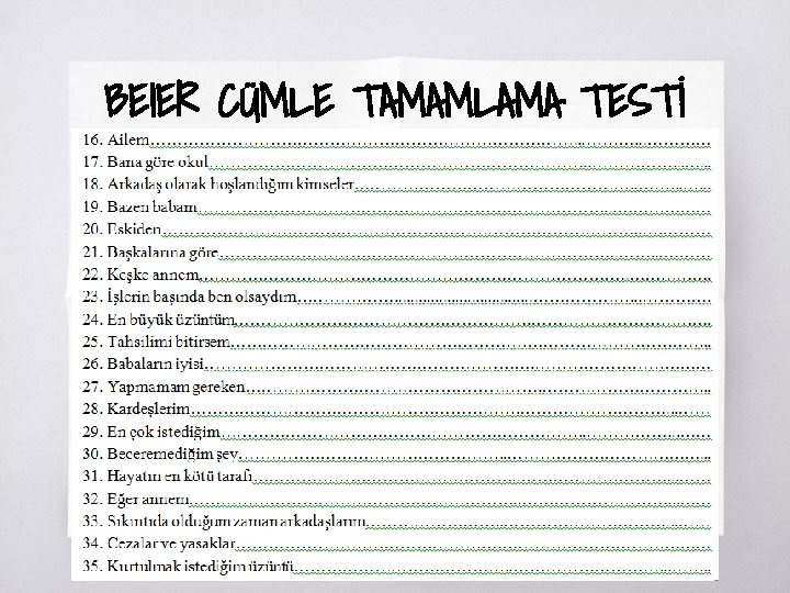 BEIER CÜMLE TAMAMLAMA TESTİ ▧? 