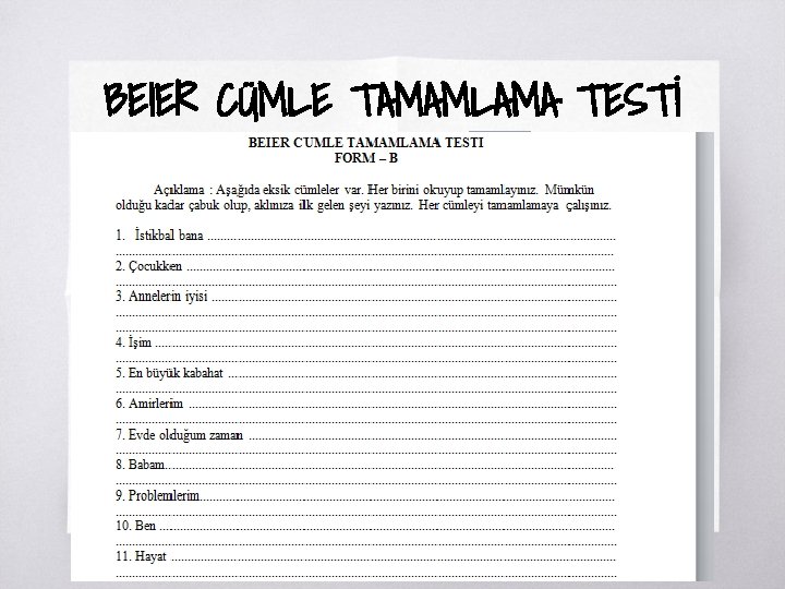 BEIER CÜMLE TAMAMLAMA TESTİ ▧? 