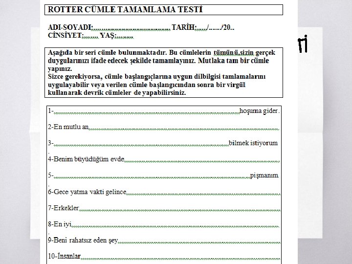 ROTTER CÜMLE TAMAMLAMA TESTİ ▧? 