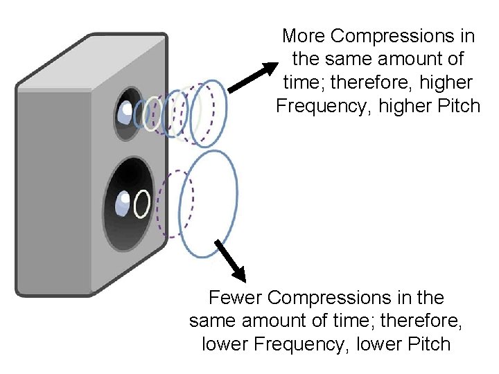 More Compressions in the same amount of time; therefore, higher Frequency, higher Pitch Fewer