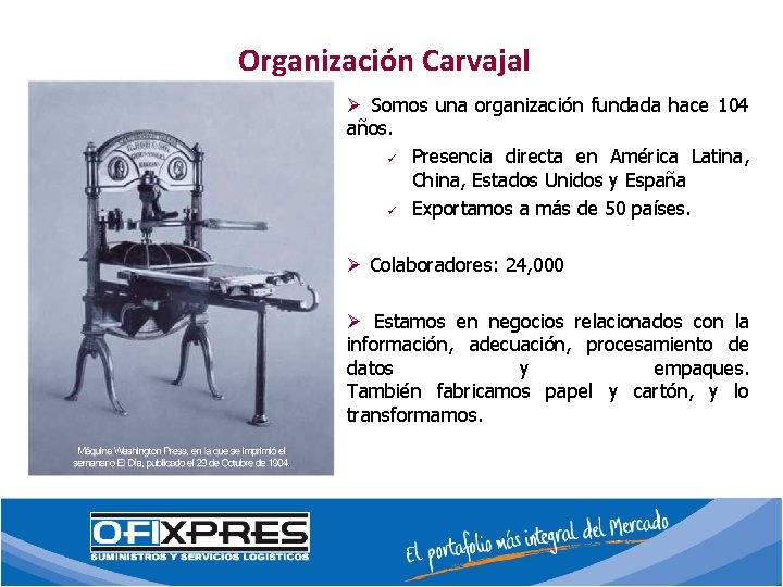 Organización Carvajal Ø Somos una organización fundada hace 104 años. ü Presencia directa en