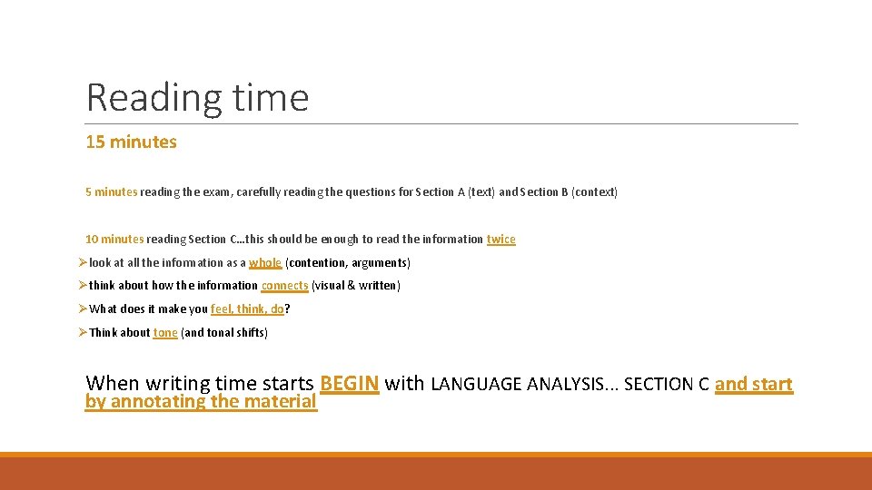 Reading time 15 minutes reading the exam, carefully reading the questions for Section A