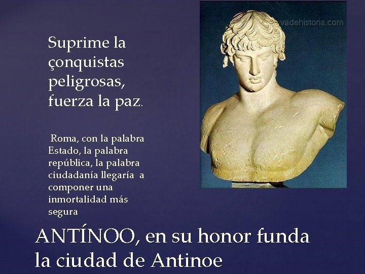 Suprime la çonquistas peligrosas, fuerza la paz. Roma, con la palabra Estado, la palabra Suprime la çonquistas peligrosas, fuerza la paz. Roma, con la palabra Estado, la palabra