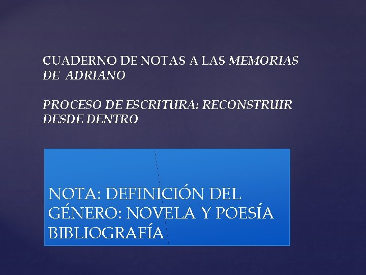 CUADERNO DE NOTAS A LAS MEMORIAS DE ADRIANO PROCESO DE ESCRITURA: RECONSTRUIR DESDE DENTRO CUADERNO DE NOTAS A LAS MEMORIAS DE ADRIANO PROCESO DE ESCRITURA: RECONSTRUIR DESDE DENTRO