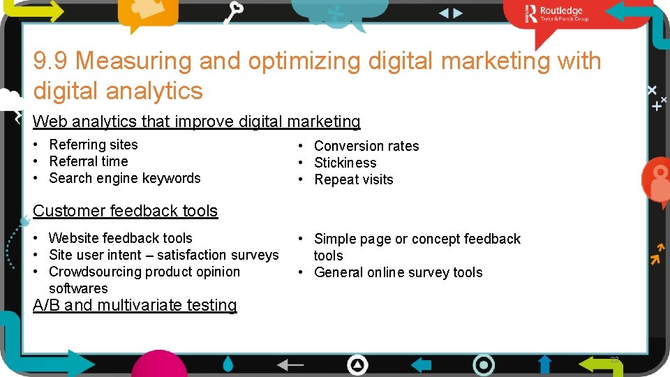 9. 9 Measuring and optimizing digital marketing with digital analytics Web analytics that improve