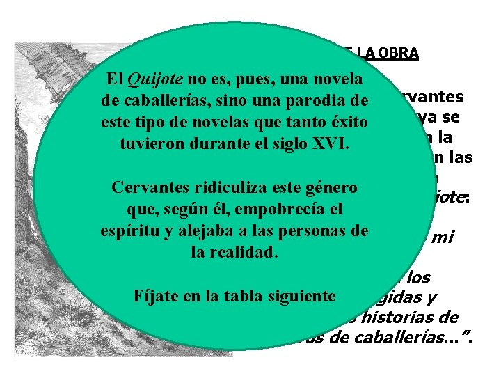 INTENCIÓN DE LA OBRA El Quijote no es, pues, una novela de caballerías, sino.