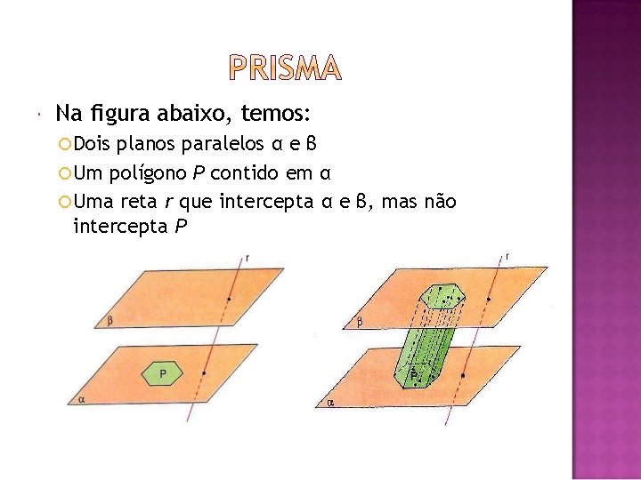  Na figura abaixo, temos: Dois planos paralelos α e β Um polígono P