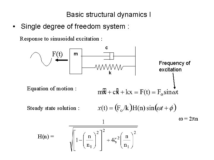 Basic structural dynamics I • Single degree of freedom system : Response to sinusoidal