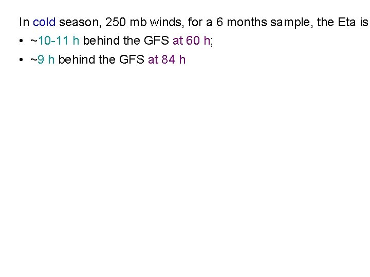 In cold season, 250 mb winds, for a 6 months sample, the Eta is