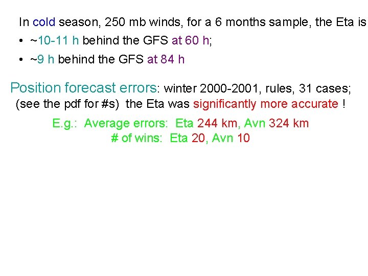In cold season, 250 mb winds, for a 6 months sample, the Eta is