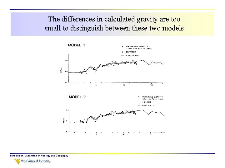 The differences in calculated gravity are too small to distinguish between these two models