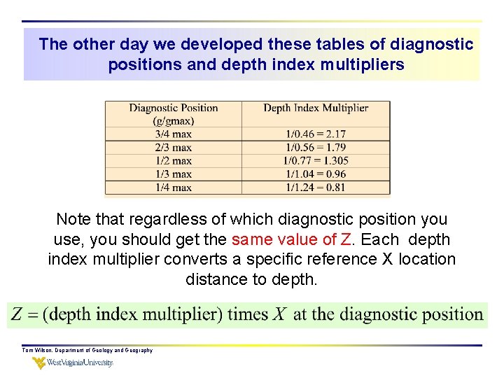 The other day we developed these tables of diagnostic positions and depth index multipliers